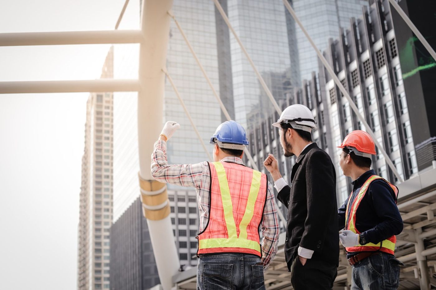 Site engineers reviewing a construction project